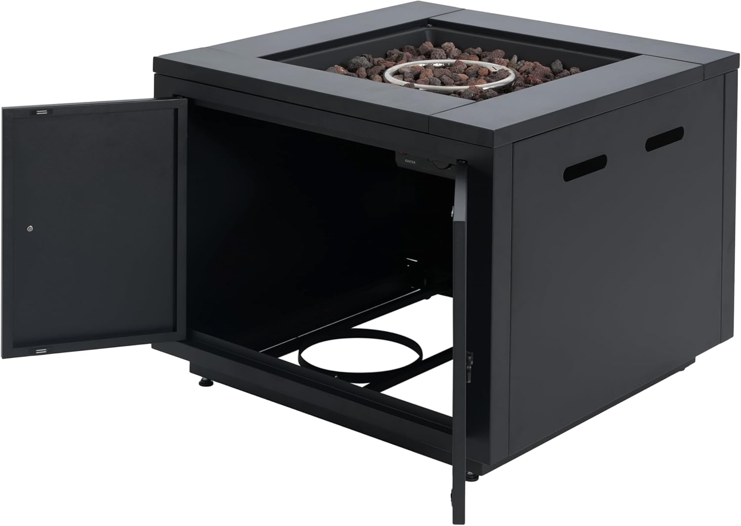 30 Inch Square Propane Fire Pit Table, 40,000 BTU Outdoor Steel Fire Pit in Black for Patio, Portable Gas Fire Pits for Outside Backyard Garden Deck Use with Cover & Lava Rocks, Only Table -N410B