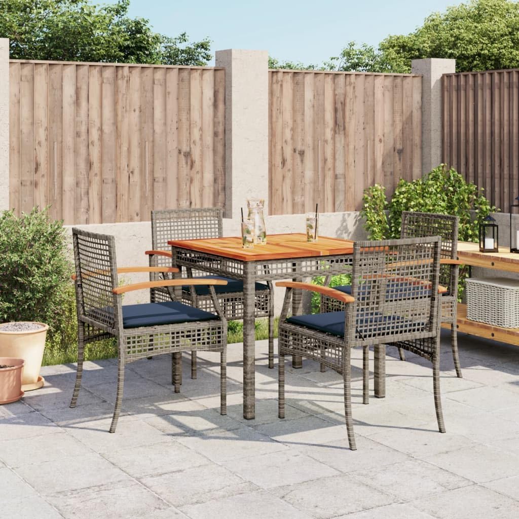 Furniture Sets 5 Piece Patio Dining Set with Cushions Gray Poly Rattan,Poly Rattan Patio Dining Set with Cushioned Chairs for Outdoor Garden Use Garden Conversation Sets