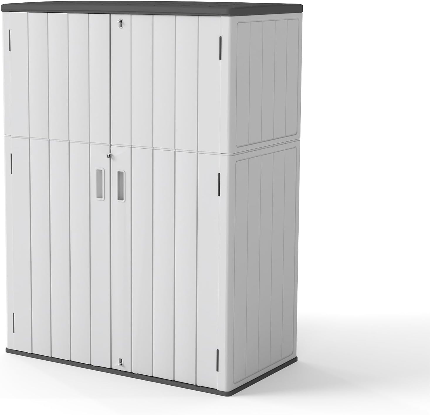 Multi-Function Gray Storage Tower, Measuring 52x28x69 Inches - A Weatherproof Solution for Organizing Tall Tools and Storage