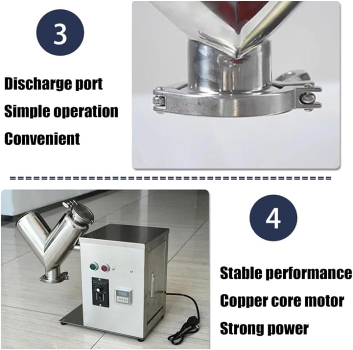 V-Type Dry Powder Mixer, 2L Chinese Medicine Particle Blender Feed Mixing Machine, Adjustable Speed and Timing Function, for Feed, Fertilizer, Fuel, Medicinal Powder