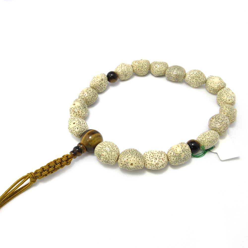 Bodhi Tree Wood & Tiger Eye Japanese Juzu Buddhist Prayer Beads Handemade in Kyoto Japan JUA14