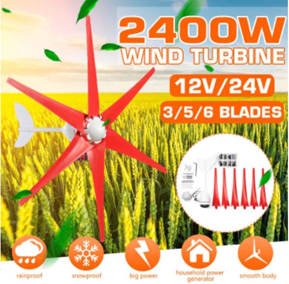2400W 3/5/6 Blade Wind Turbines Generator High Conversion Rate Powerbank Motor Kit DC/AC 12/24V Windmill Energy Turbines Charge,12v,5 Blades