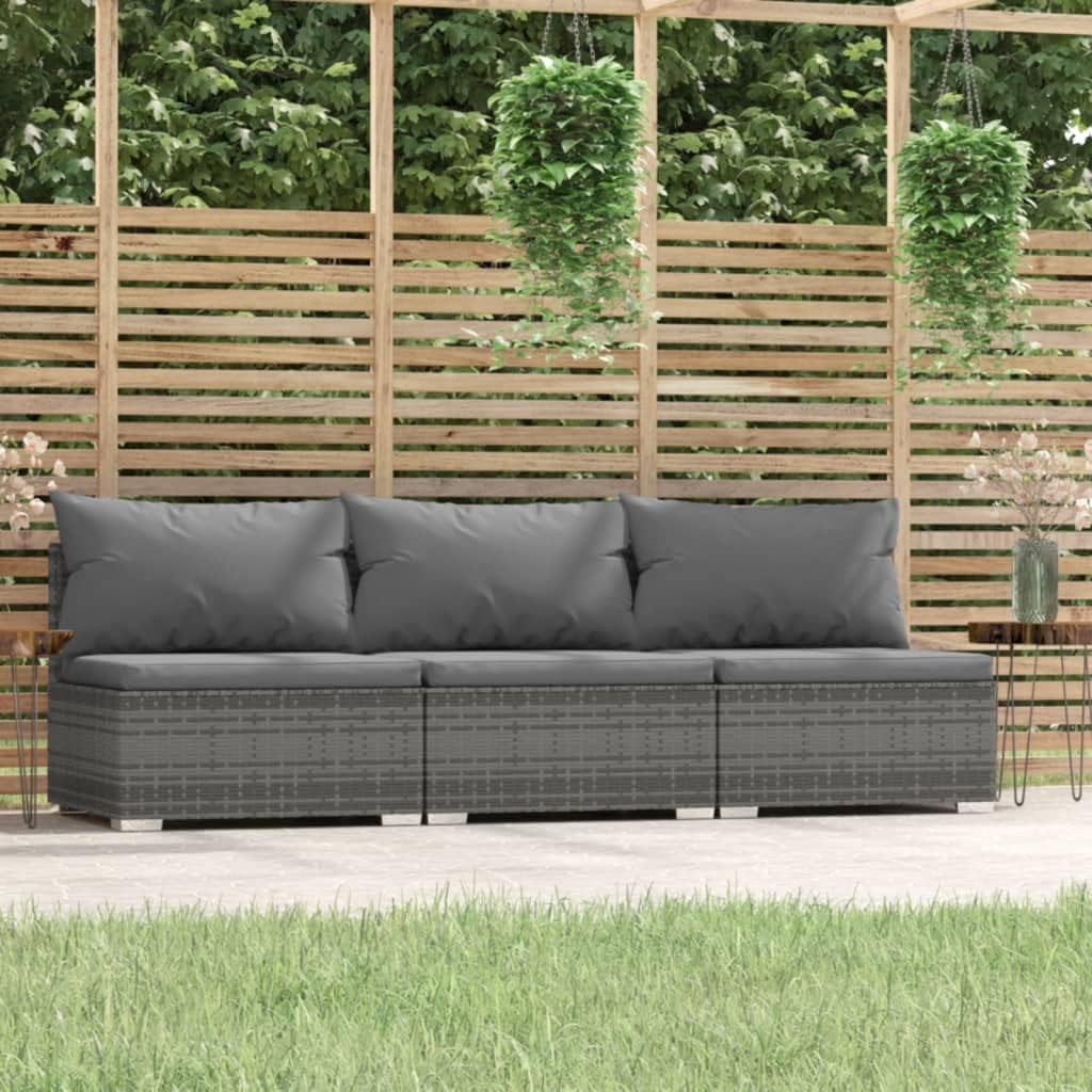 Patio Set 3 Seat Patio Sofa with Cushions Gray Poly Rattan