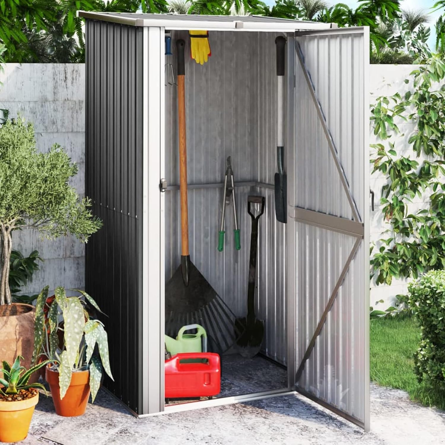 Garden Shed Tool Shed Garden Shed, Sheet Metal Garden Shed, Outdoor Storage Box, PVC Anthracite 118.5 x 97 x 210 cm Galvanised Steel Furniture Decor