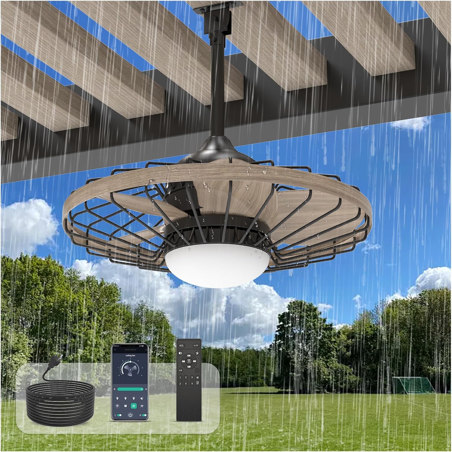 jazimar Outdoor Caged Ceiling Fan with Lights, 20