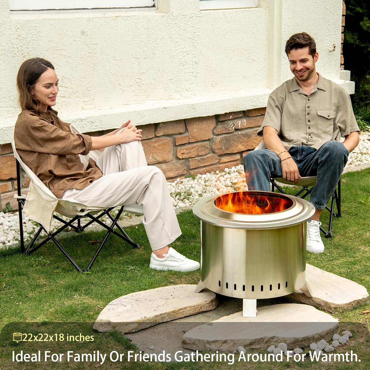 Smokeless Fire Pit,22 Inch Stainless Steel Firepit, Outdoor Wood Burning Fire Pit with Cover,Smokeless Firepits for Outside Backyard Patio Garden Camping Bonfire