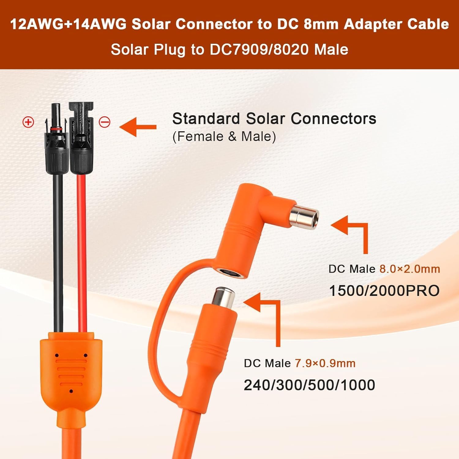 Solar to DC 8mm Charge Extension Cable 100FT,12AWG+14AWG Solar Cable with Solar Panel Connector to DC7909/8020 Compatible with Anker,GZ Yeti,BLUETT,Jackery Portable Power Station
