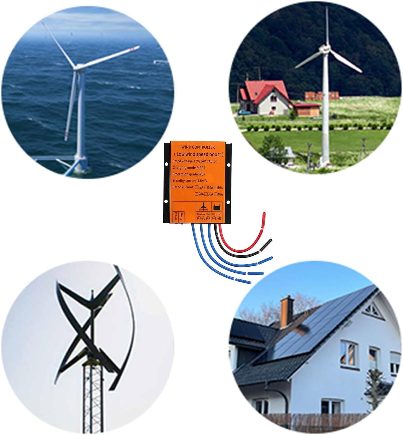 48V 800W Waterproof Wind Turbine Controller,16A Waterproof Solar Panel Controlle for Flooded Lead-Acid Vented Sealed Gel Nicd Lithium Battery,48V