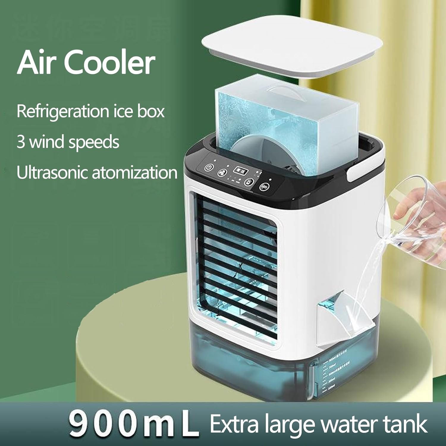 Desk Air Conditioner Small Quiet with 900ml Water Tank Mini Portable Air Conditioner Fan 3 Speeds Cooling Fan for Room Garage Patio Camping