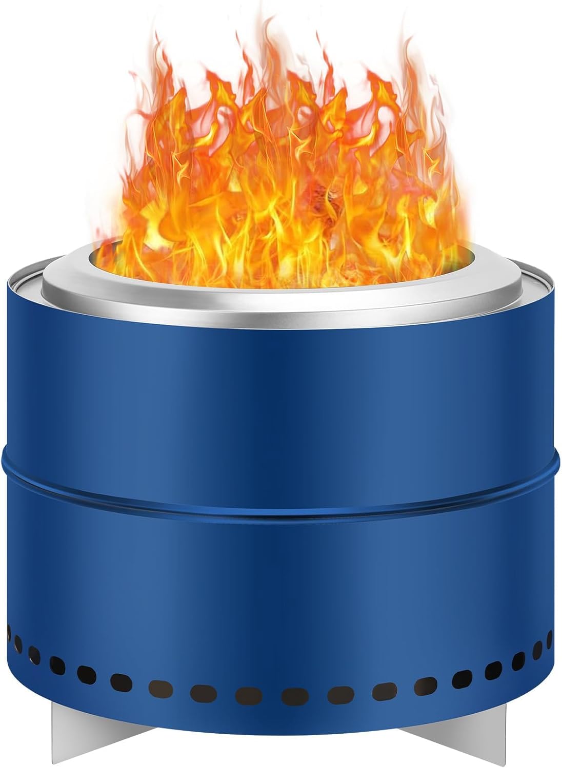 19.5 Inch Smokeless Firepit for Outdoor Wood Burning, Stainless Steel Portable Fire Pit with 360° Airflow, Solo Stove Removable Ash Pan & Carry Bag for Backyard, Picnic, Deck, Camping,Blue