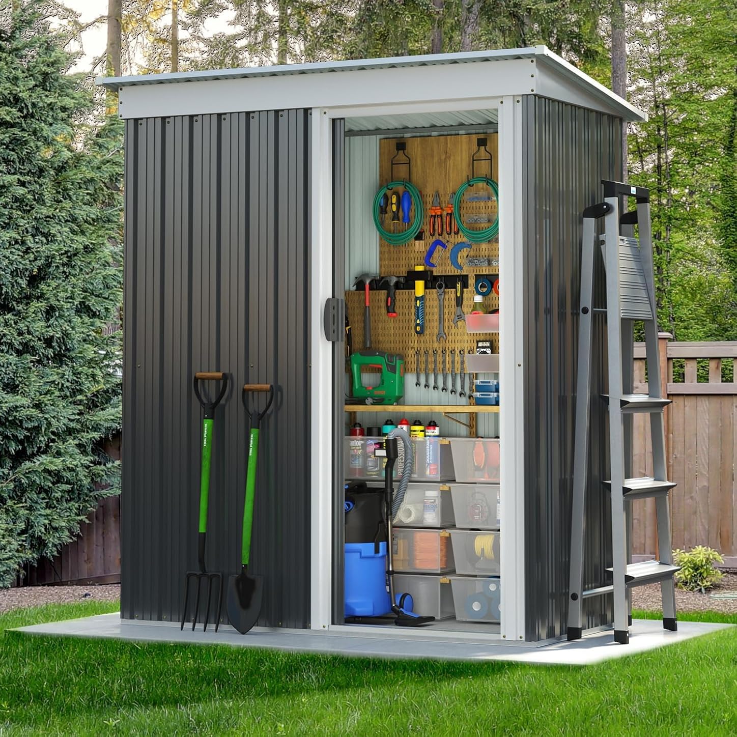 Aoxun 5x2.7 FT Outdoor Metal Storage Shed - Durable Water-Resistant Galvanized Steel, Sloping Roof Design, Lockable Door - Ideal for Tool Storage on Lawn, Patio & Backyard (Black)
