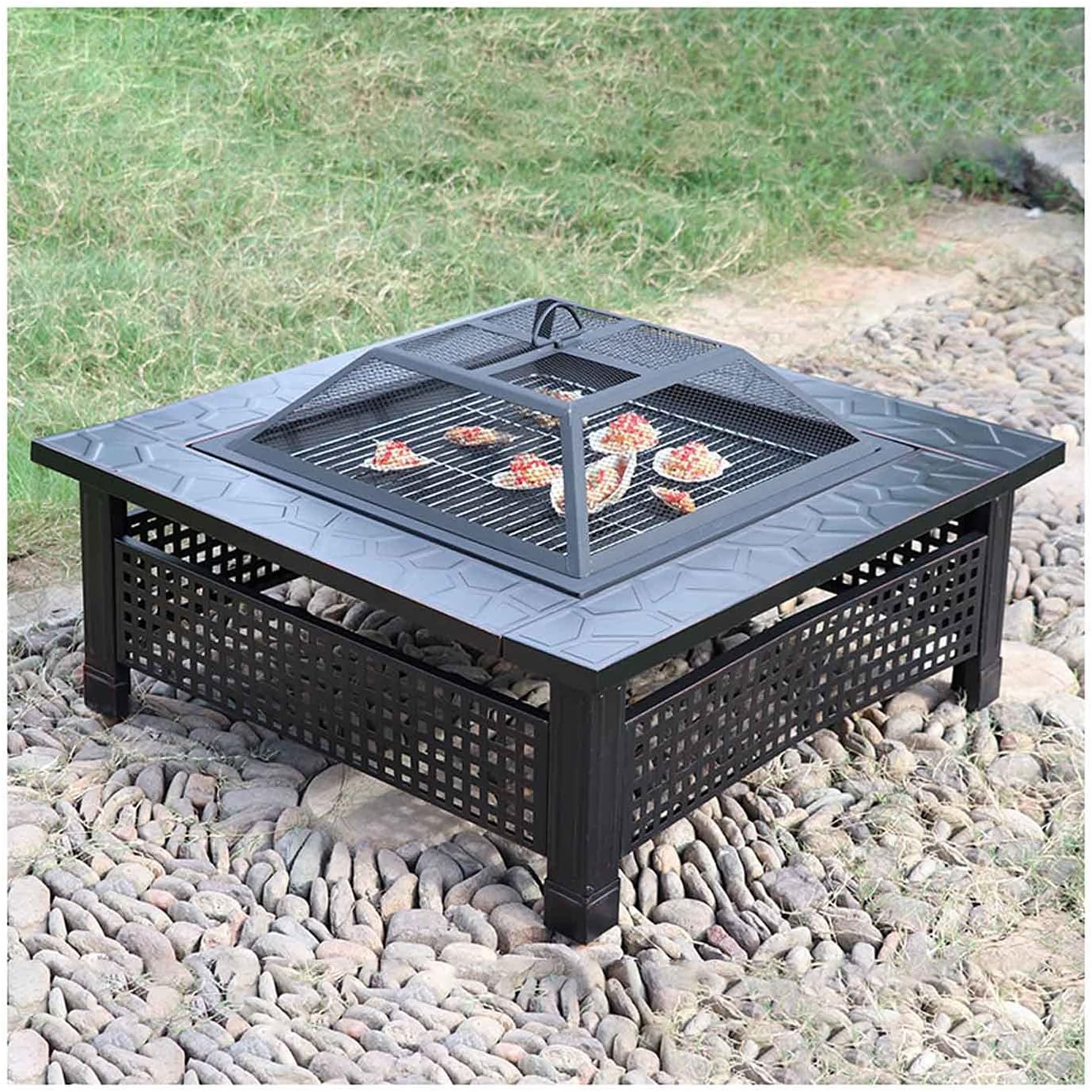 Fire Pits Outdoor Wood Burning Fire Pit Tables, Large Bonfire Wood Burning Patio, Heat-Resistant, Magnesium Oxide Tabletop with Rich Accessories with Cover BBQ Cooking for Outside Camping