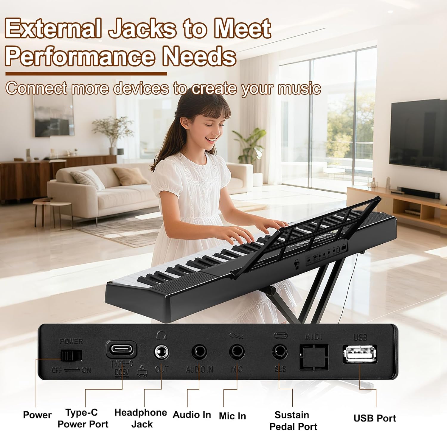 Electronic Piano Keyboard,Bluetooth Foldable 61 Key Semi-Weighted Digital Pianos with Power Adapter,Pedal,Sheet Music Stand,Sticker,Bag,Gift for Beginners,Black