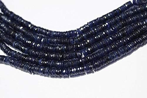 13 inch natural beads strand of 7-7.5mm faceted tyre blue sapphire gemstone beads for DIY jewelry - necklace, bracelet, earring, ring.