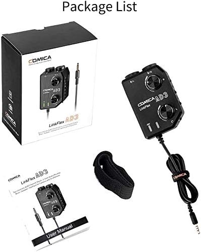Comica LINKFLEX AD3 Dual-channels XLR/6.35mm/3.5mm Audio Preamp Mixer with Support 48V Phantom Power, Mono/Stereo Output, Guitar Audio Interface for Cameras,Camcorders,iPhone,Android,Smartphones