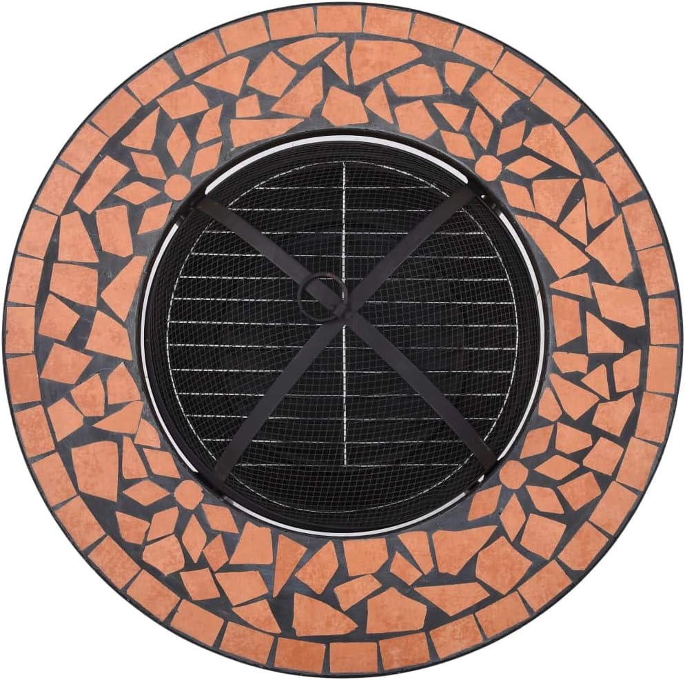 Terracotta Ceramic Mosaic Fire Pit 68 cm Outdoor Fire Pit Garden Fire Pit Fire Bowl Black for Garden Terrace