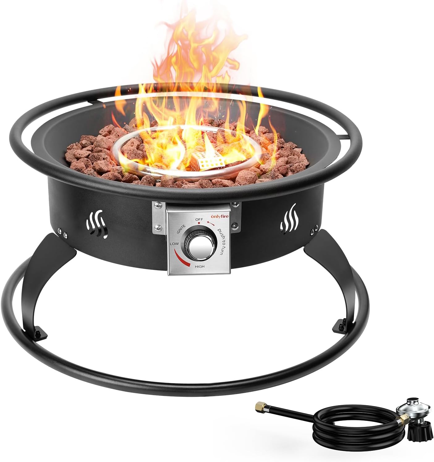 ONLYFIRE OUTDOOR LIVING Propane Gas Fire Pit 22¡±, Portable Smokeless Fireplace with 12Ft Hose & Lava Rocks, FirePit for Patio Backyard Bonfire Camping RV Tailgating Beach Party, 55000BTU, #FP001