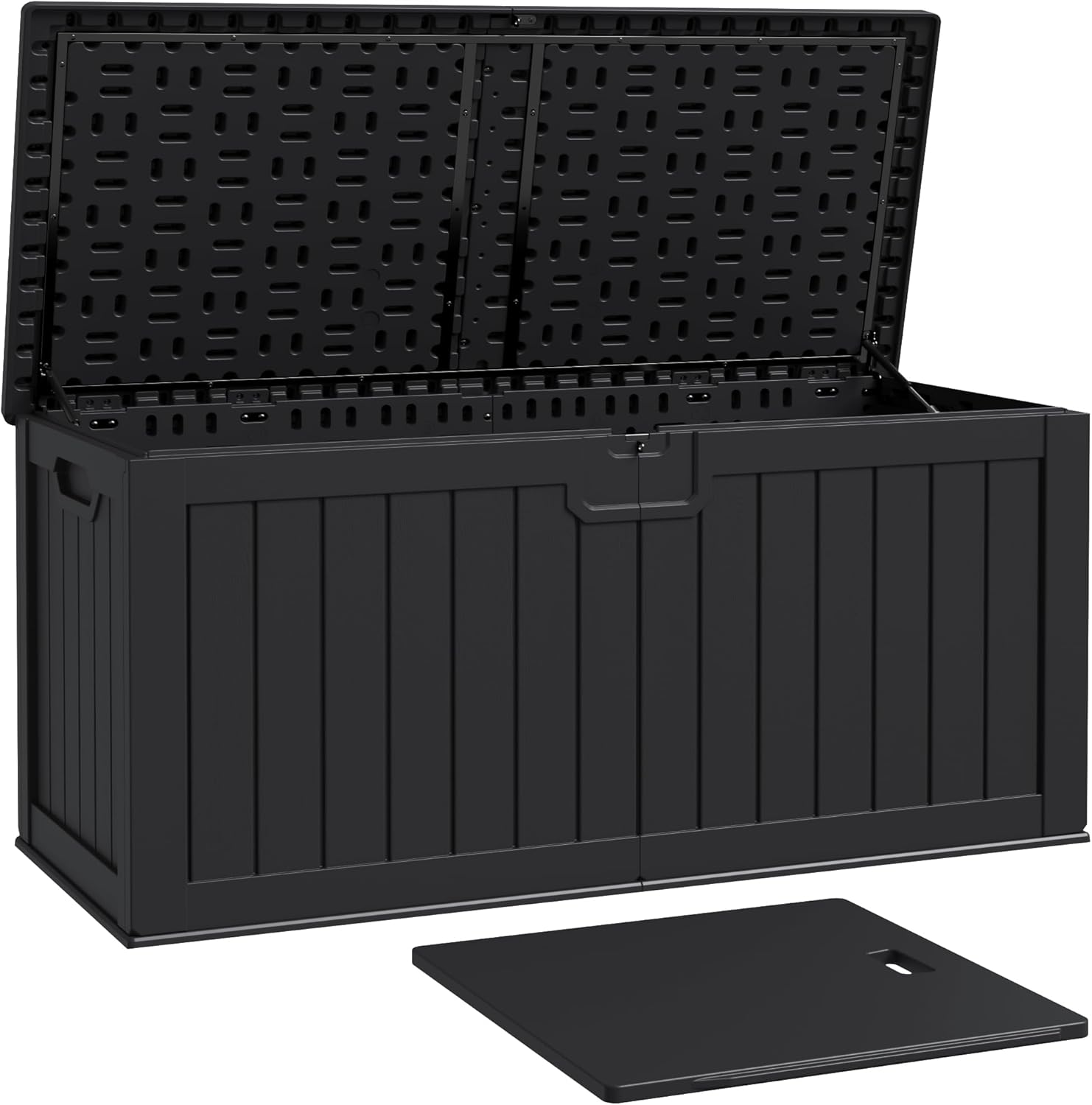 Patiowell 240 Gallon Large Outdoor Storage Box, Waterproof Deck Box with Fixed Divider, Lockable and Durable Patio Storage Solution for Patio Furniture and Garden Tools (Black)
