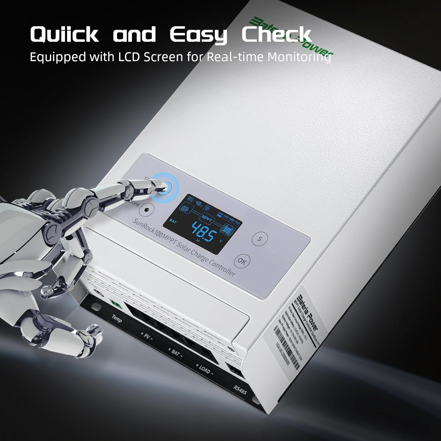 Bateria Power 100A 12/24/36/48V MPPT Solar Charge Controller, 99.5% MPPT Efficiency Solar Panel Charge Regulator, Compatible with Gel, AGM, Sealed, Flooded and Lithium LiFePO4 Battery