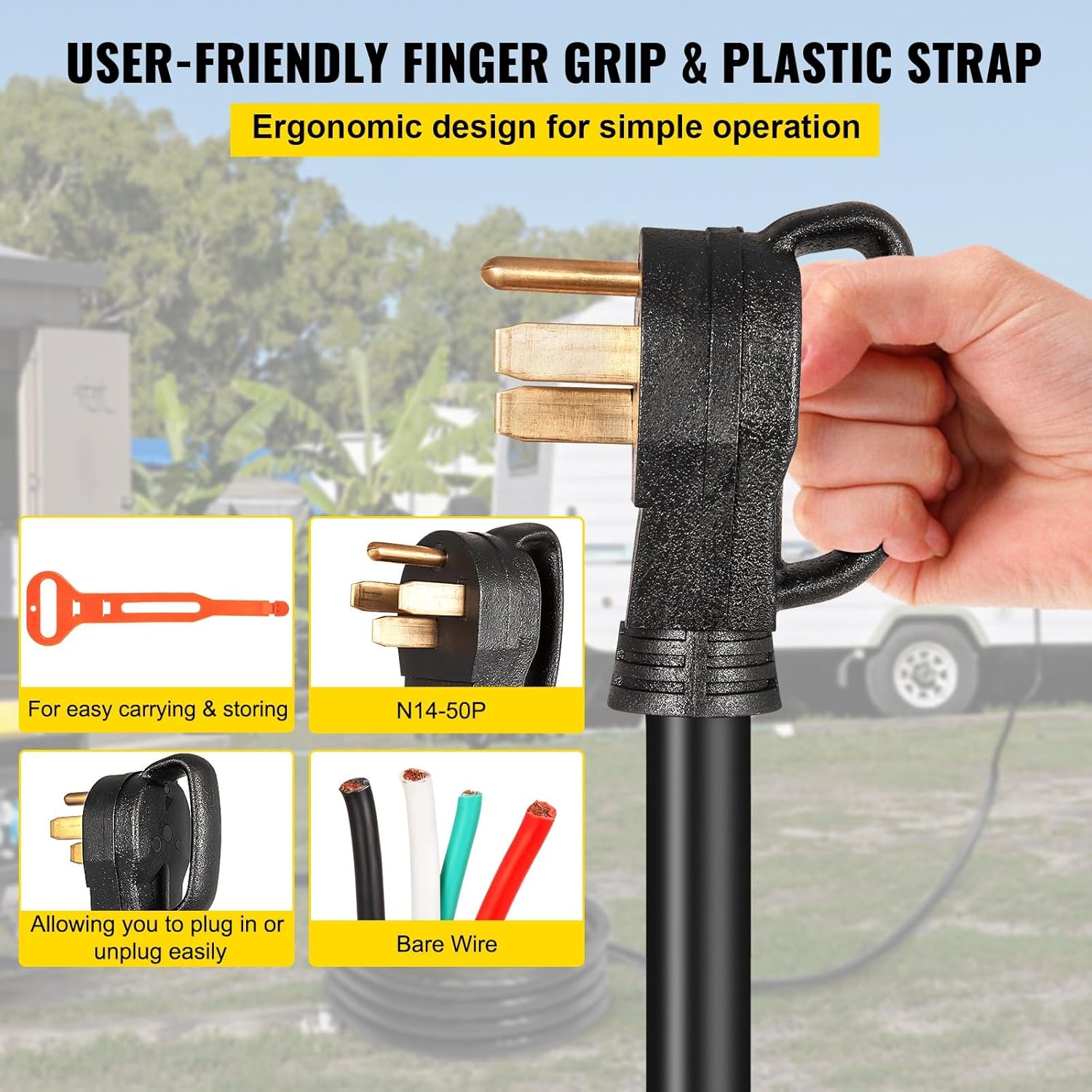 40Ft Generator Extension Cord, 50Amp 6 Gauge STW, N14-50P to Bare Wire Cut Cord for RVs, Motor Homes, and Portable Generators