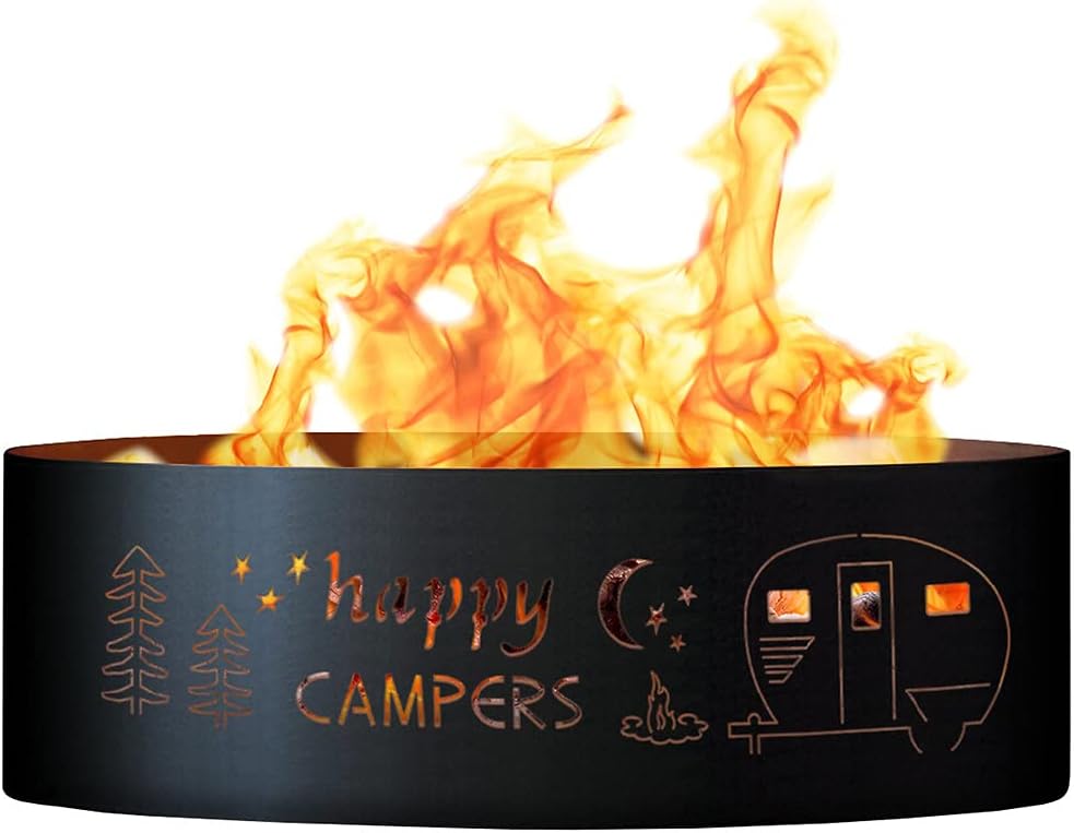 PD Metals HPC01848 Happy Camper Unpainted 12 in. Tall 48 in. Diameter Outdoor Fire Ring - 48 x 48 x 12 in. - Rustic Black Color
