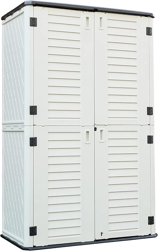 Kinying Outdoor Storage Cabinet, Vertical Storage Shed Perfect to Store Patio Furniture, Garden Tools Accessories,Bike,Beach Chairs and Lawn Mower, 4x2.5 Feet off-white-02B