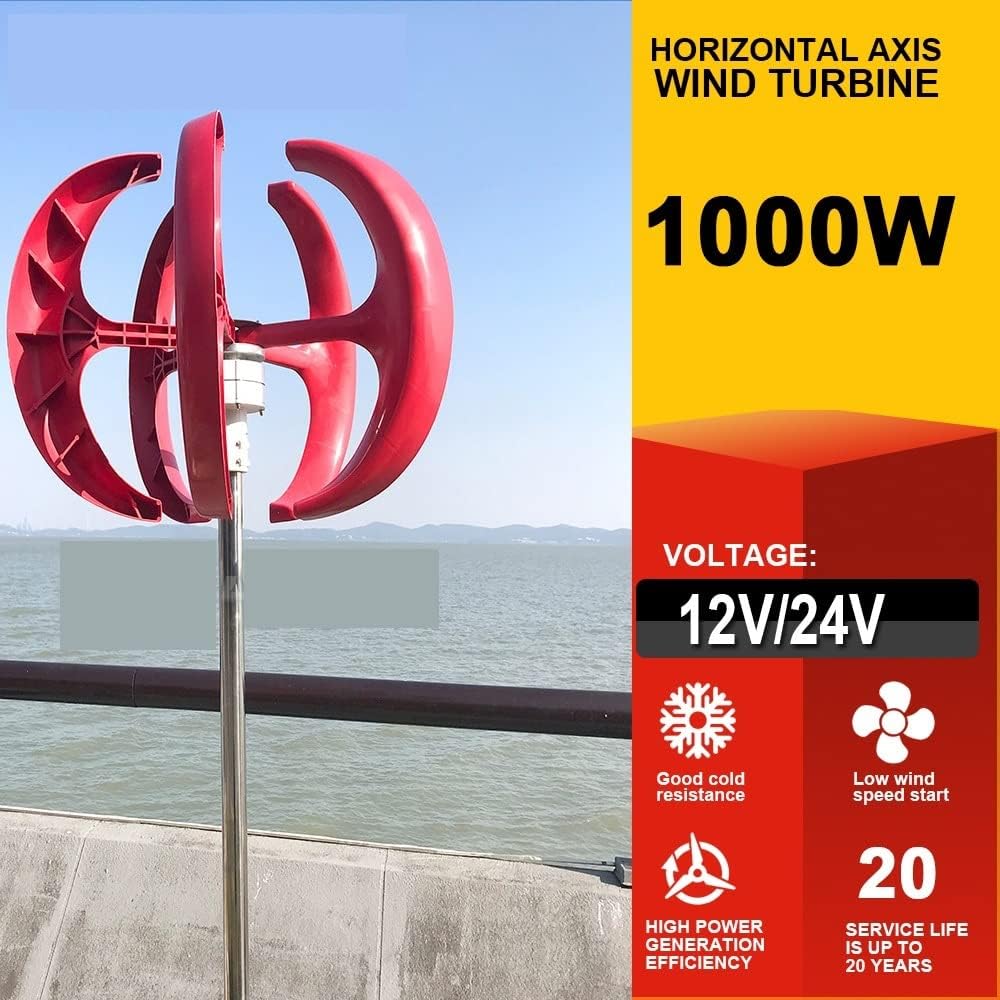 Wind Power Turbine Generator 800W Vertical Wind Turbine 12v 24V Vertical Axis Wind Generator Small Windmill Free Energy With MPPT Charging Controller (Color : White, Size : TURBINE ONLY_12V)