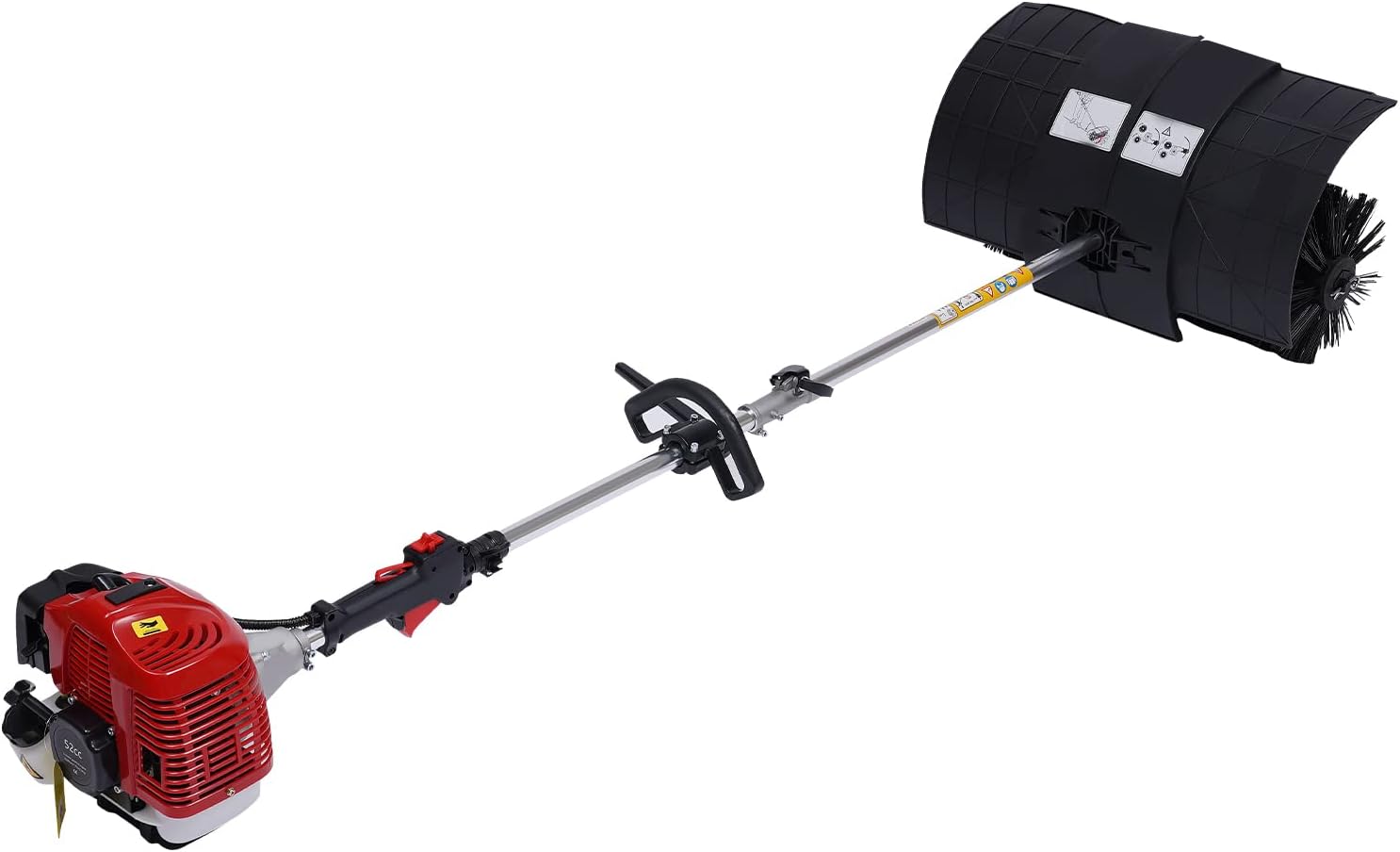 52cc 2-Stroke Handheld Sweeper, 1250W Gas Power Broom Engine Sweeper for Cleaning Boulevards Lawn Garbage and Street Driveways Snow Sweeping Broom Nylon Brush Air-Cooled Fuel Engine