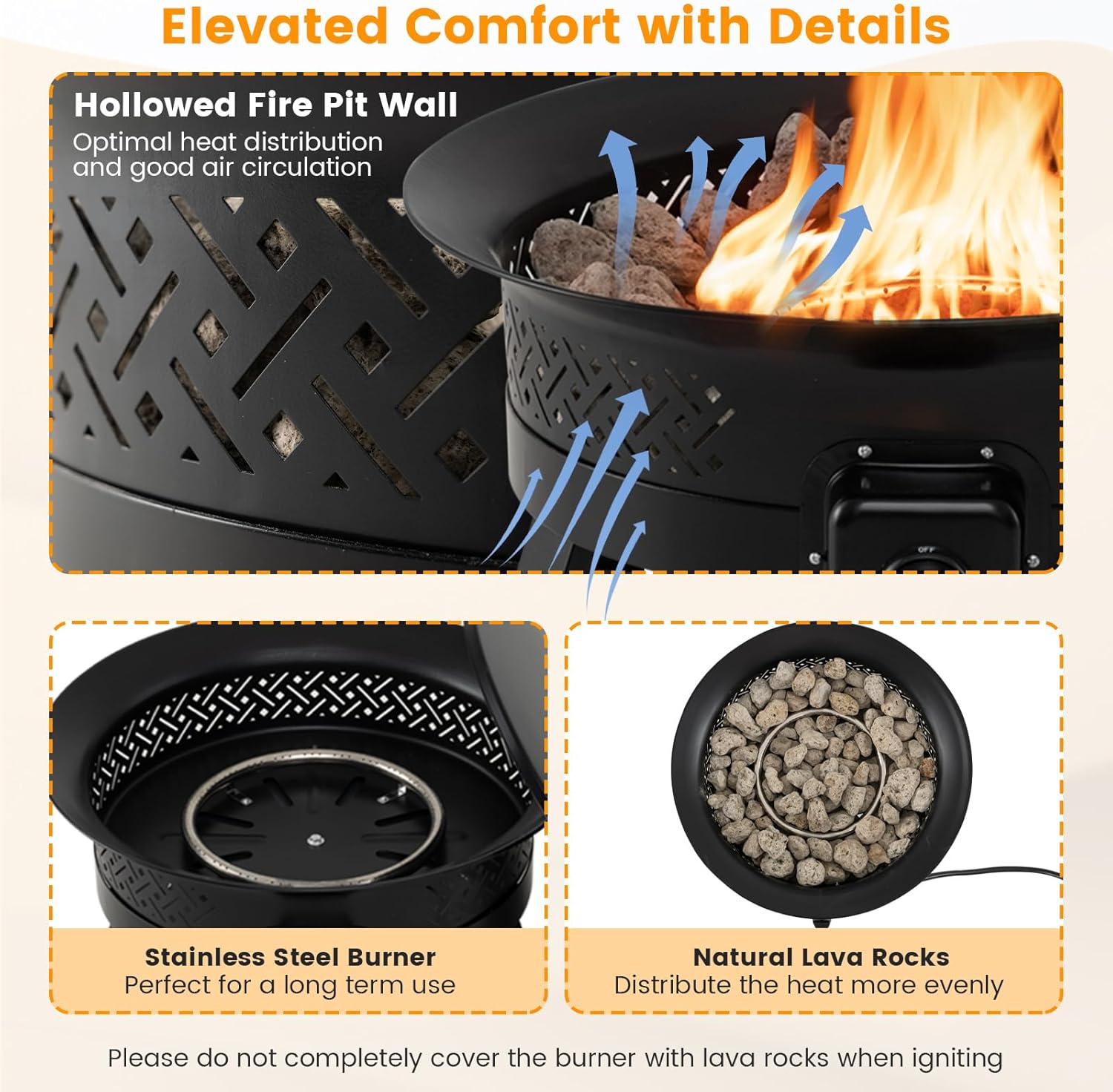 Tangkula Portable Propane Fire Pit, 24.5 Inch 58,000 BTU Smokeless Fire Bowl with Carry Strap, Lid & Folding Legs, Tank Base Holder, Outdoor Gas Fire Pit for Camping Patio Backyard