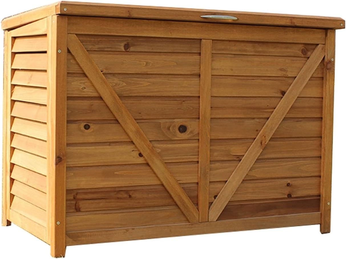 Outdoor Storage Cabinet Wooden Waterproof with Stainless Steel Handles Outdoor Storage Bins with Lids Heavy Duty Easy to Assemble(100x53.5x72cm)