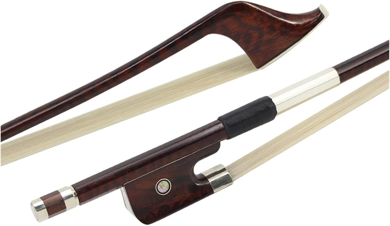 TSTS Exquisite French-Style Snakewood 4/4 Double Bass Bow Horsehair Fisheye Inlayed Snakewood Frog Professional Violin Bow