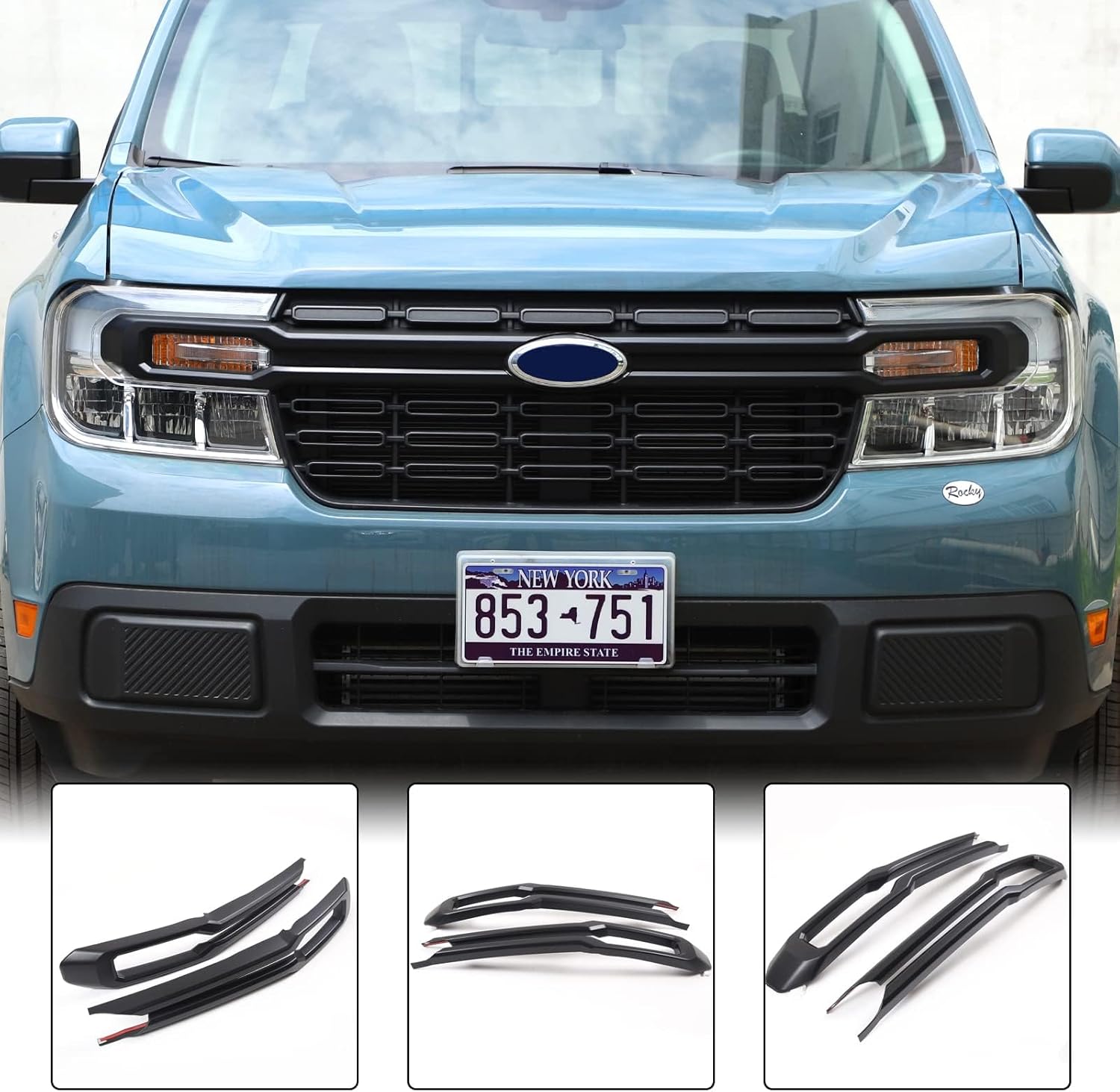 Aunginsy Car Front Bumper Center Grille Strip Frame Trim Compatible with Ford Maverick 2022 2023 2024, Front Headlight Upper Grille Accent Grill Insert Guard Scratches Protector Cover ABS Accessories