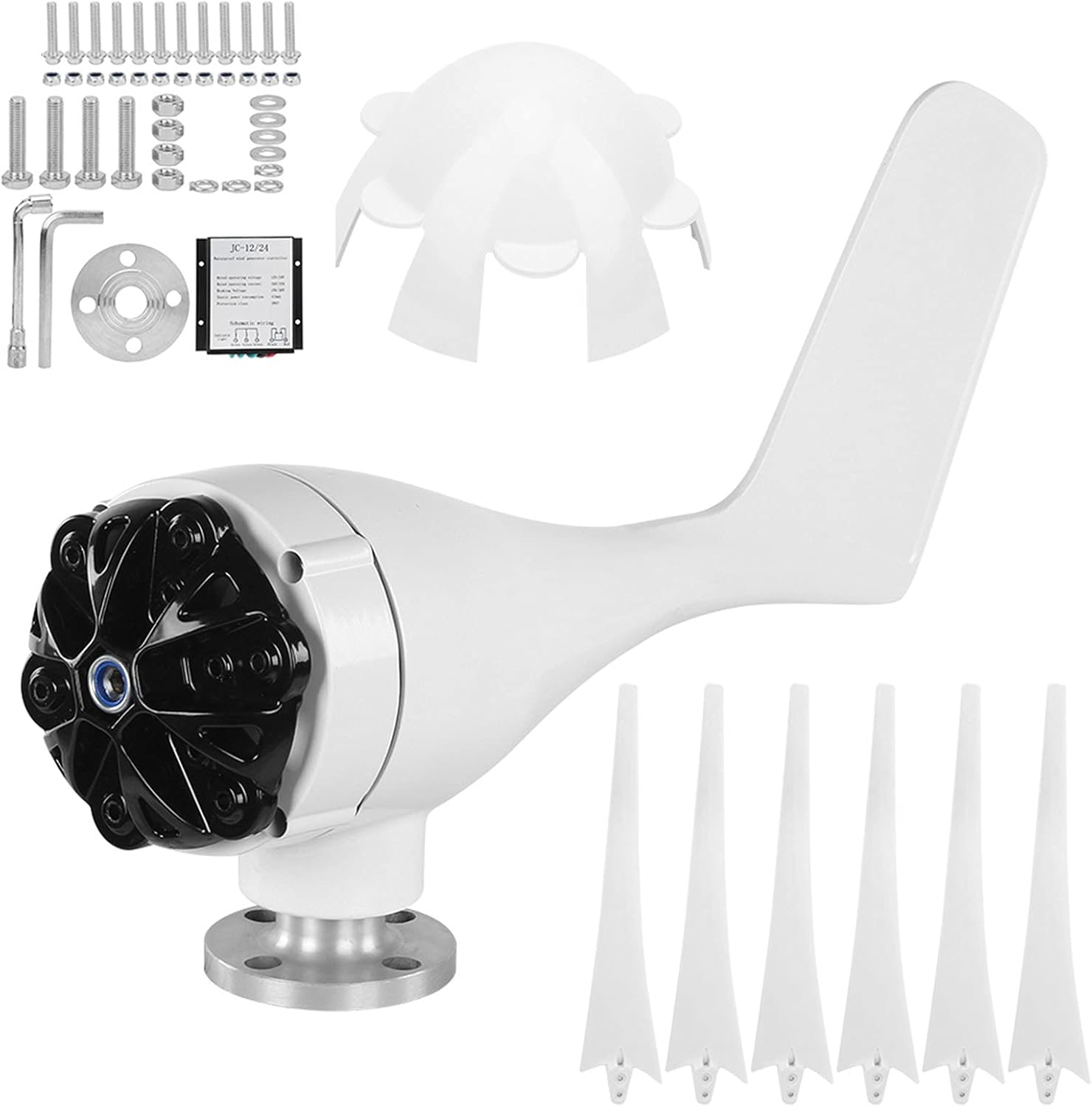 FTVOGUE Wind Turbines Kit, Wind Generator, 300W 6 Blades Wind Speed Starting Wind Turbines with Controller Automatic and Manual, Solar Panels (12V)