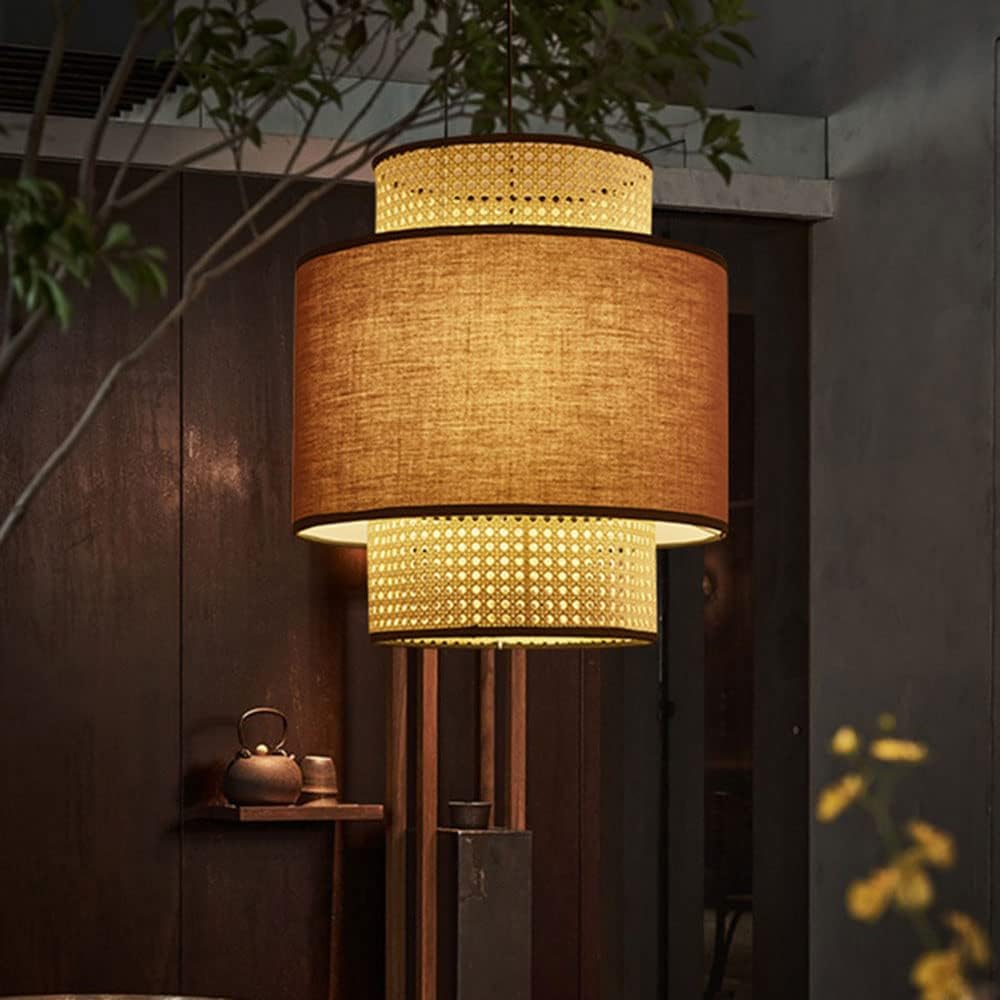 Chandelier, Modern Fabric Chandelier Bamboo Lantern Pendant Lamp Handmade Product Rattan Shades Lamp Semi-Flush Mounted Hallway Lighting Japanese Creative Retro Hotel Hot Pot Restaurant(40cm/15.7in*52