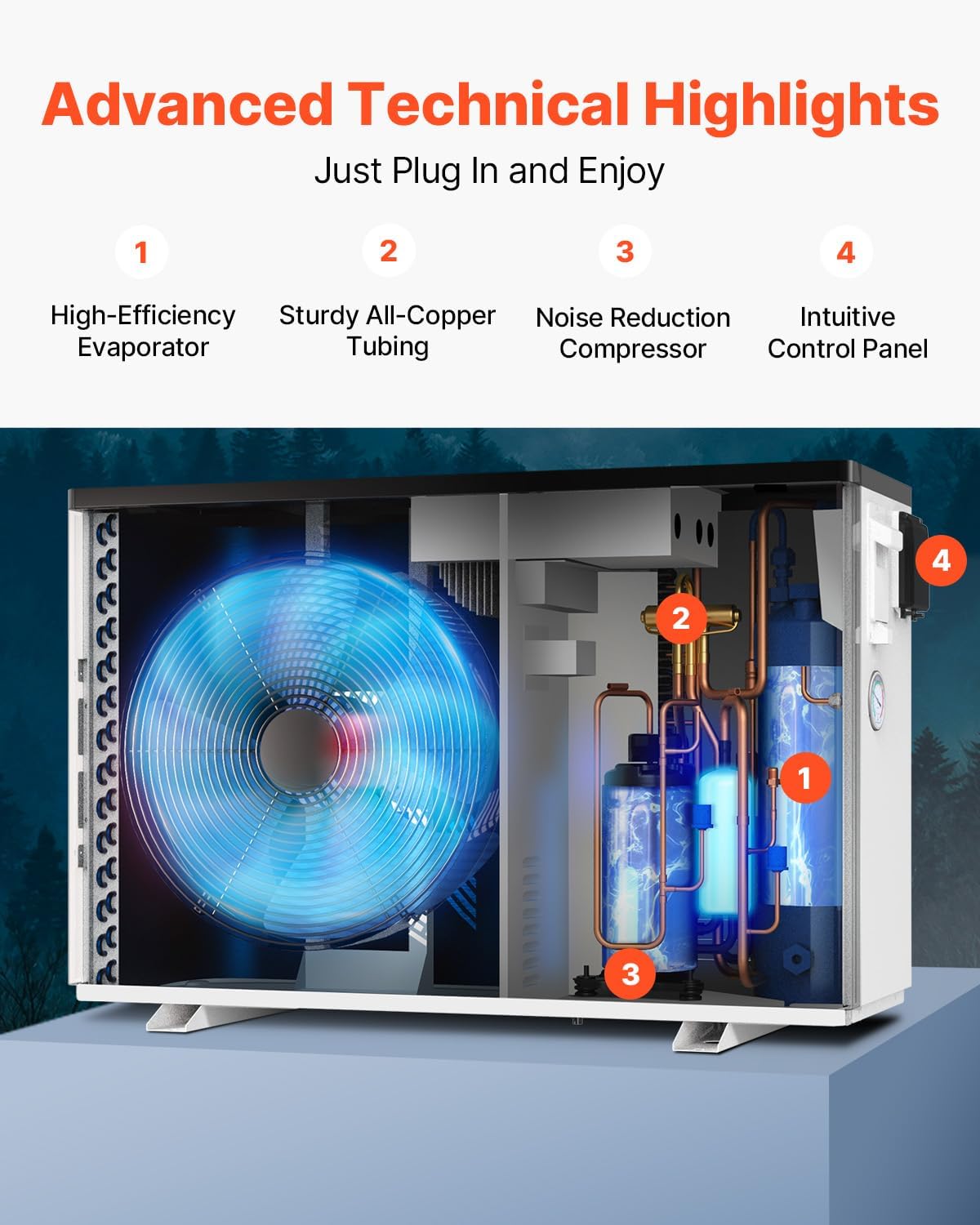 VEVOR Electric Pool Heat Pump, 35,830 BTU, Fits 6,605-13,209 Gallon Above & In-Ground Pools, Low Noise Heating & Cooling, Energy-Saving Water Heater AC208-230V 60Hz