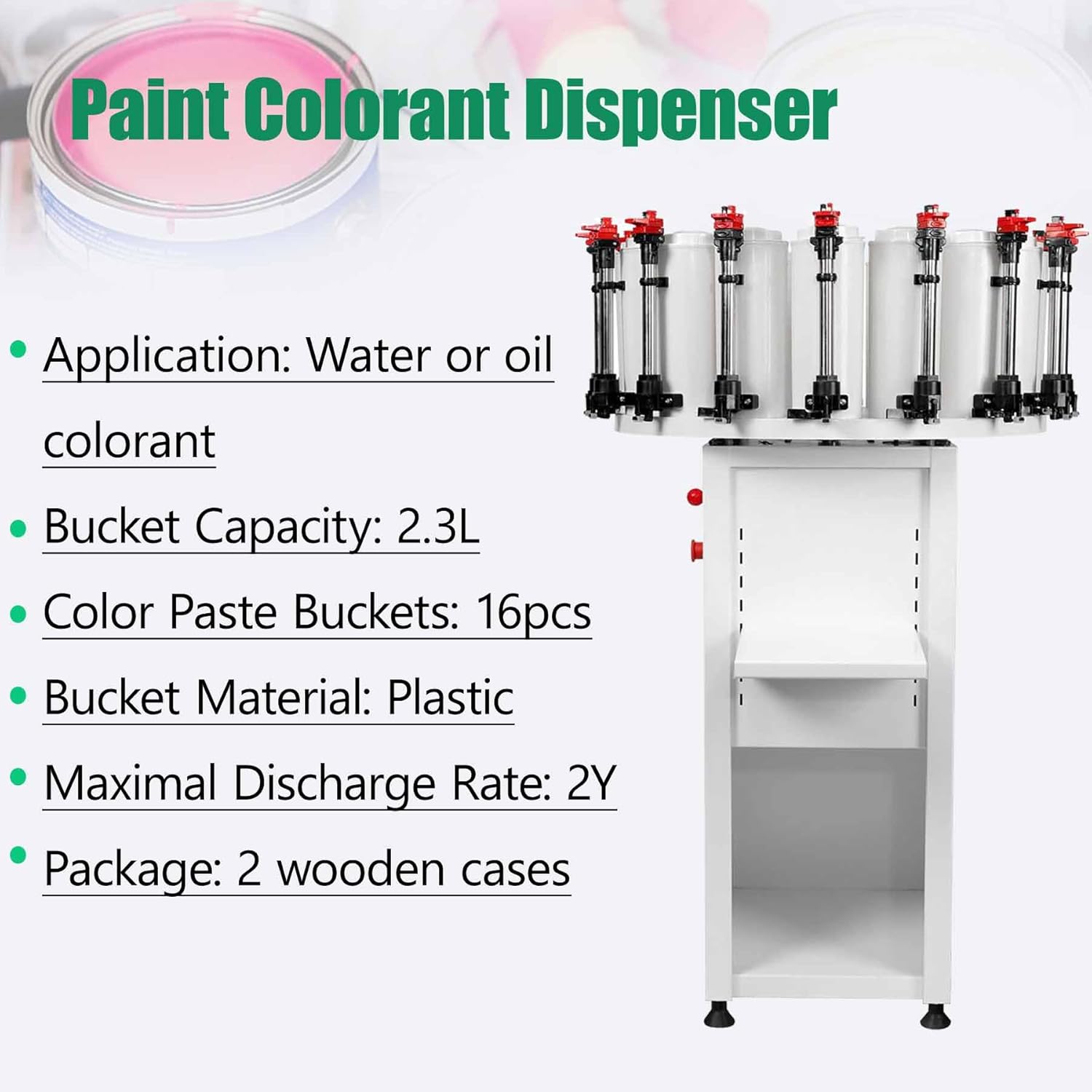 TECHTONGDA Paint Colorant Dispenser, 14 Canister Base Paint Tinting Machine, Double Pump, Double Gauge Lock, 2.3L Drum Capacity, Electric Stirring Color Mixing Machine for Water or Oil Colorant
