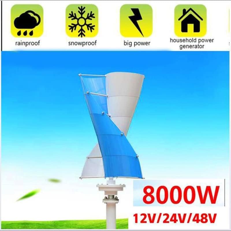 Vertical Spiral Wind Power Turbine Generator, 8000W Vertical Axis Breeze Start Wind-Solar Complementary +Magnetic Levitation Axis Wind Turbine Generator Power for Outdoor Garden