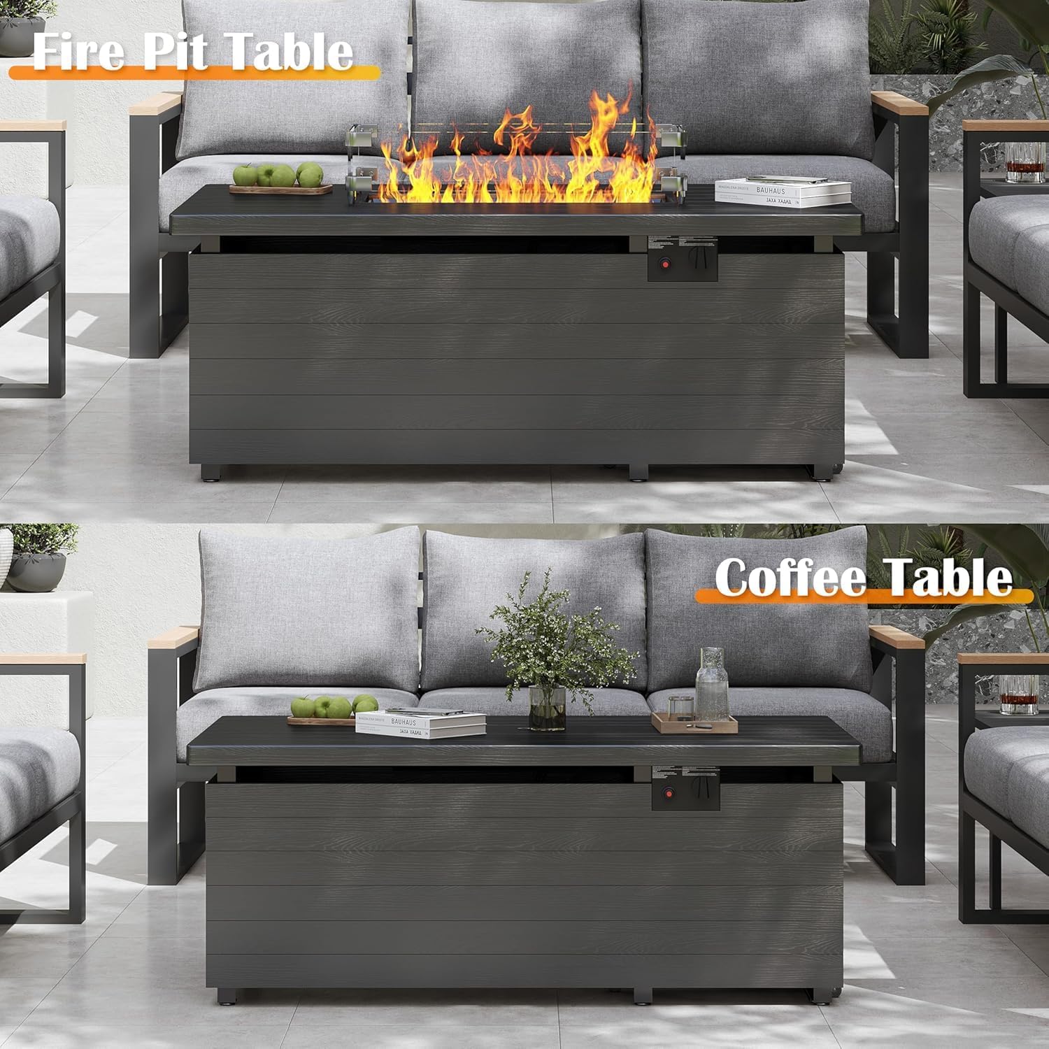Sundale Outdoor 4 Piece Patio Furniture Set, Modern Aluminum Outdoor Furniture Sets with Fire Pit Table and 6