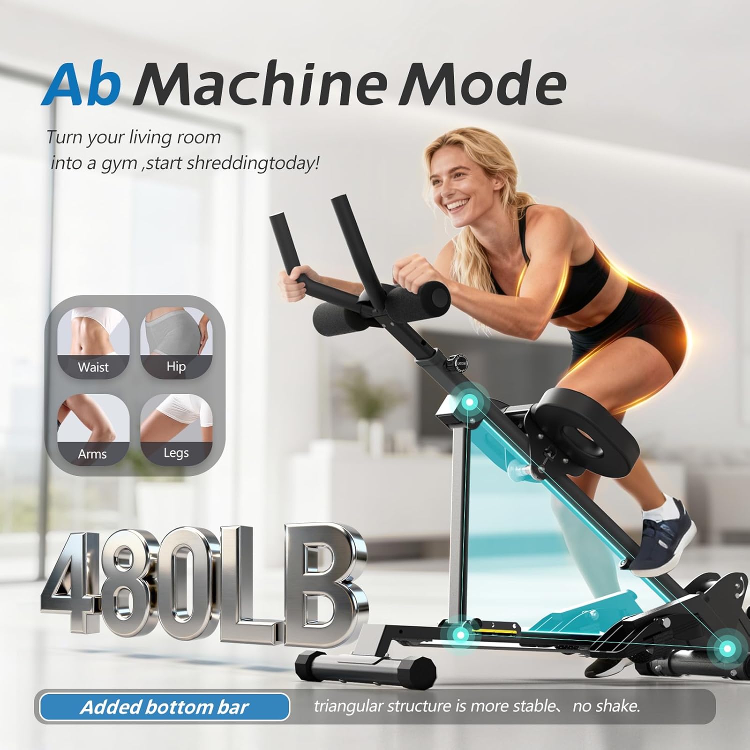 Ab Machine,Rowing Machines for Home,Vitaler 5 in 1 Adjustable Home Gym Equipment with Counter,Quiet & Foldable Best Ab Machine for Home