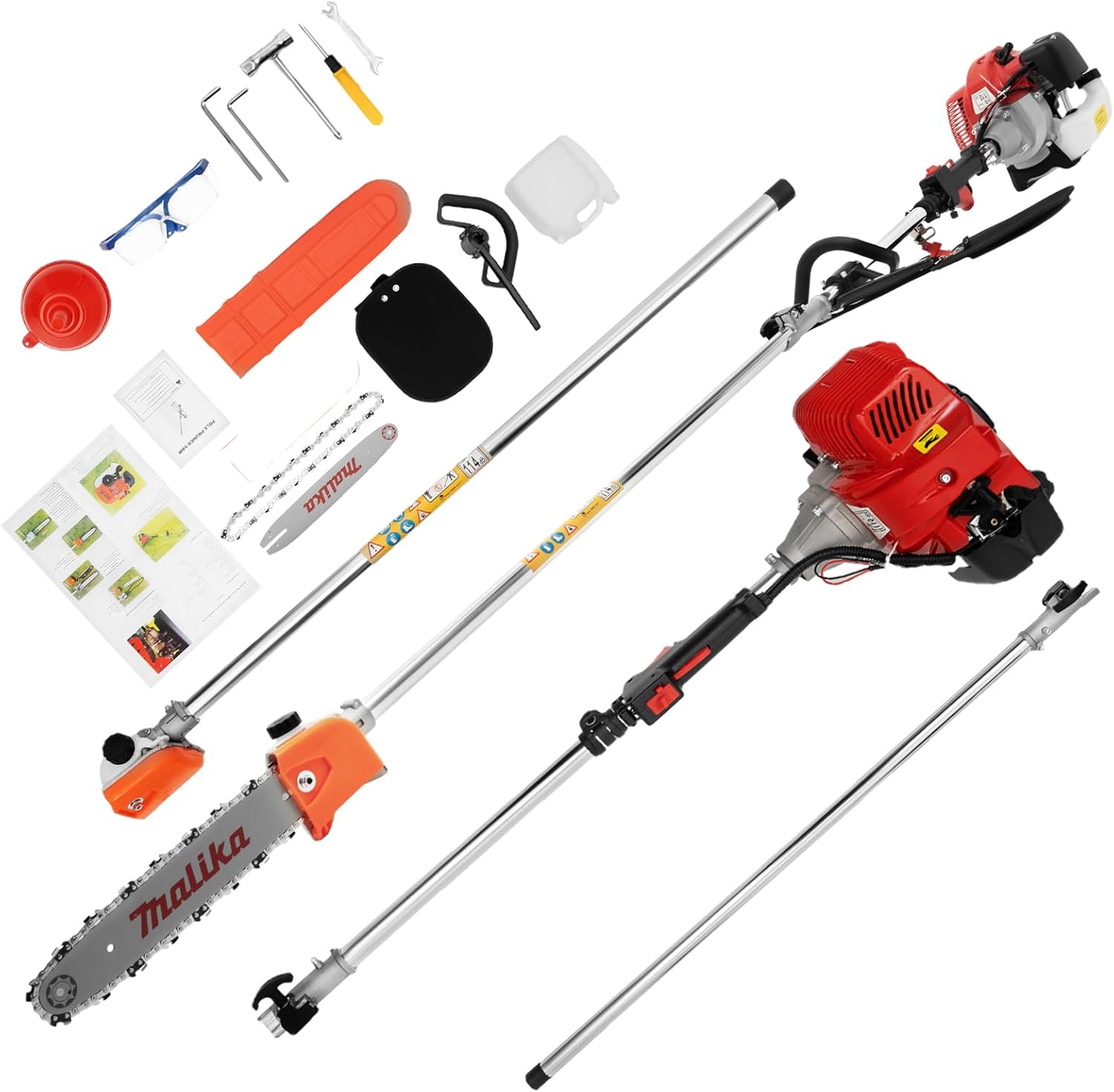 2-Stroke Pole Saw Gas Powered, 43CC 11.18FT Extendable Cordless Chainsaws Tree Trimmer Chainsaw Pruner Tool with 3.58ft Telescopic Rod for Tree Trimming and Branch Cutting US