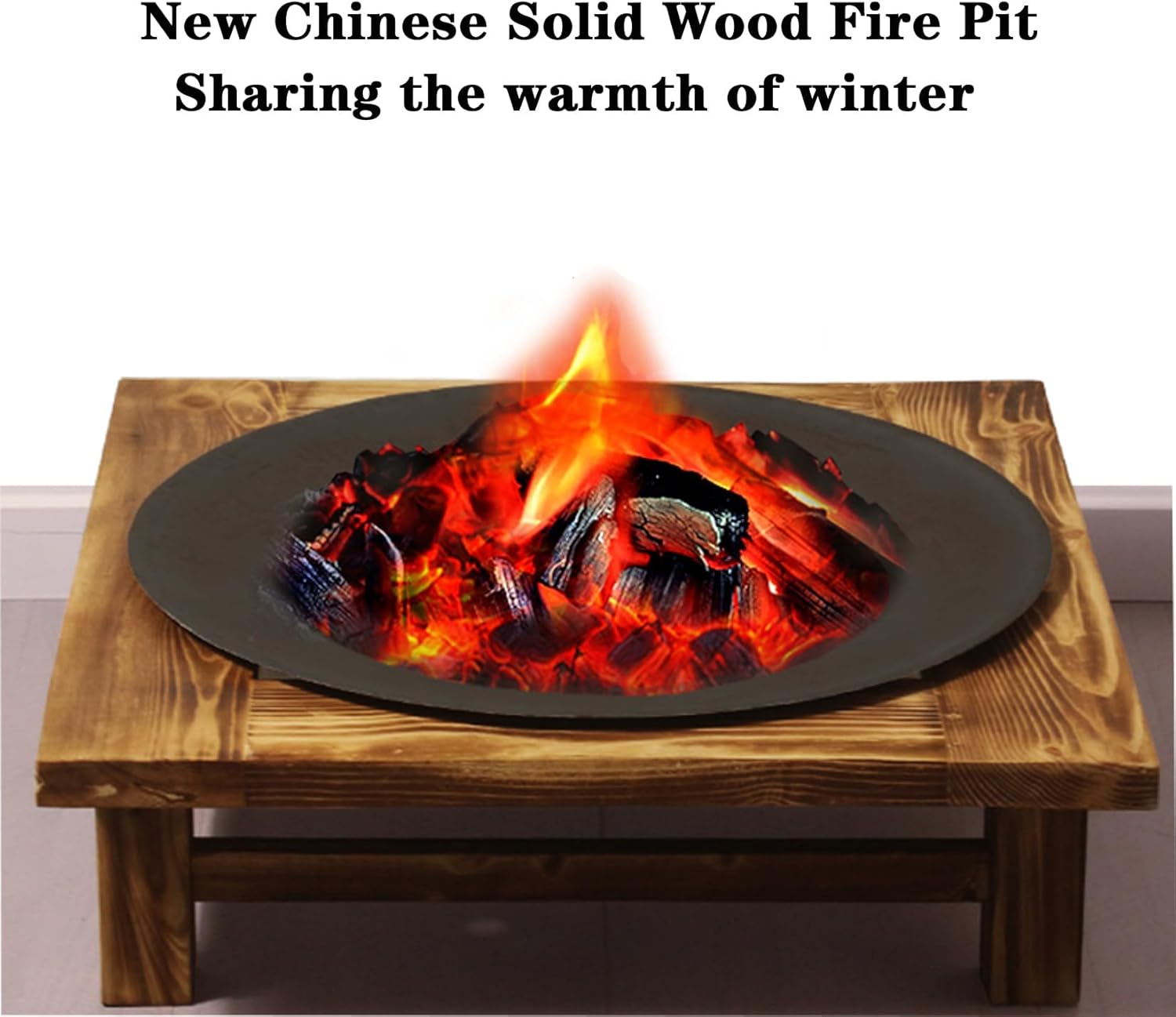 BNEI Tabletop fire Pit, Chinese Exquisite Appearance, Log Base, Pig Iron Material, Including Barbecue net, Charcoal Clips, Pot Holder