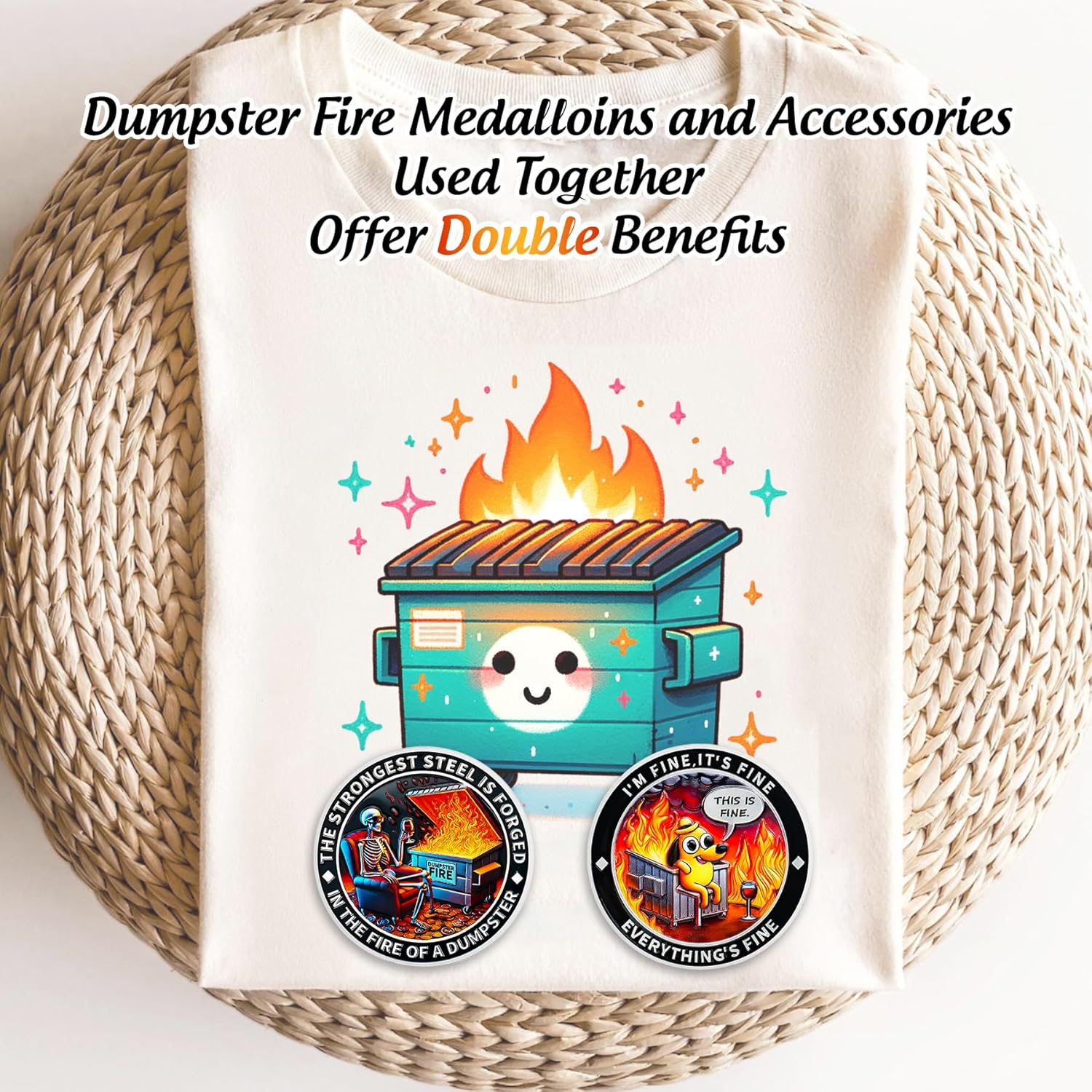 10PCS Skull Dumpster Fire Challenge Coin - The Strongest Steel is Forged Dumpster Fire Coin - Emotional Support This is Fine Chip - Funny Desk Accessories for Work - Inspirational Gifts for Men Women