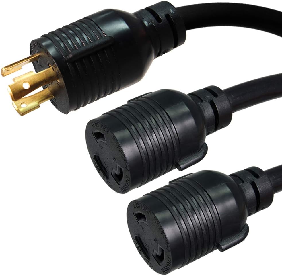 IronBox Electric – NEMA L5-30P to 2X L5-30R Y Splitter Cord – Rated for 30A, 125V with 10/3 SJT Cable, Male-to-Female Cord Splitter – Ideal for Servers, Generators & Power Equipment (10 Foot)