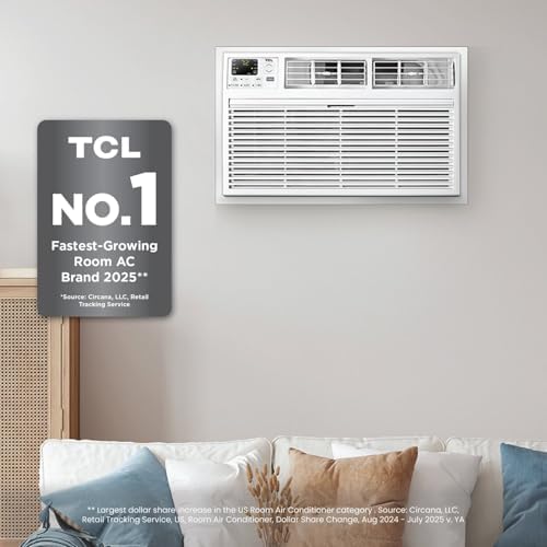 TCL H10T9EX1-A 10,000 Smart Through-The-Wall Air Conditioner, Fan & Dehumidifier, 450 Sq. Ft, 230V, Remote Control, Compatible with Alexa/Google Assistant, 10000 BTU, White