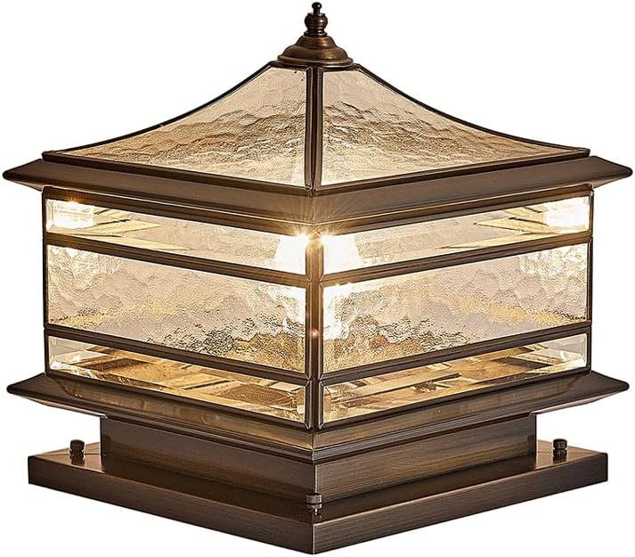 All Copper Glass Outdoor Pillar Light Vintage Patio Lawn Column Lamp Cap Post Lights Post Lantern Fence Garden Landscape Pedestal Lamp Fixture 1-Lamp
