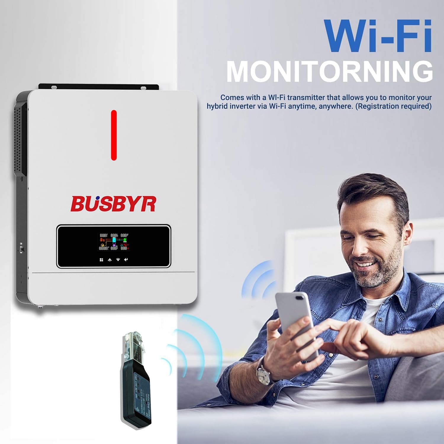 3600W Hybrid Solar Inverter with WiFi, 24V DC to 110V AC Pure Sine Wave, 120A MPPT Controller, Solar & Generator Input, for Home Backup RV Off-Grid