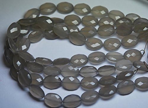 13 inch natural beads strand of 12-13mm faceted oval gray chalcedony gemstone briolletes beads for DIY jewelry - necklace, bracelet, earring, ring.