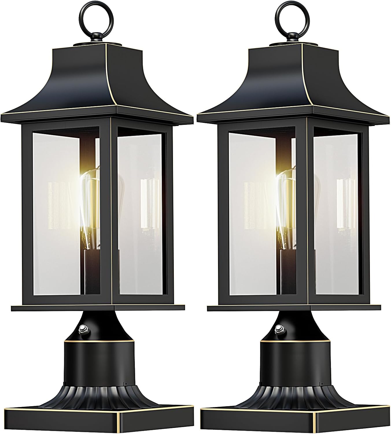 Dusk to Dawn Outdoor Post Light, 19.29″ Matte Black Lamp Post Light Fixture with Pier Mount Base, Hardwired Waterproof Aluminum Pole Light for Garden Yard Patio Driveway,2-Pack