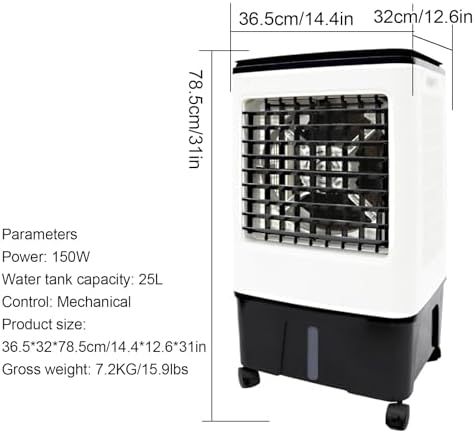 Swamp Cooler Air Conditioner, 3-in-1 Evaporative Air Cooler with 25l Water Tank, 120°oscillation, 8H Timer, 3 Speeds, Portable Windowless Ac Cooling Fan for Patio, Garage, Porch,Indoor Use