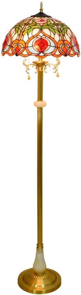 16-Inch Tiffany-Style European High-Grade Pink Peachglass Floor Lamp Pure Copper Vertical Readlamp for Study Bedroom Room Decoration